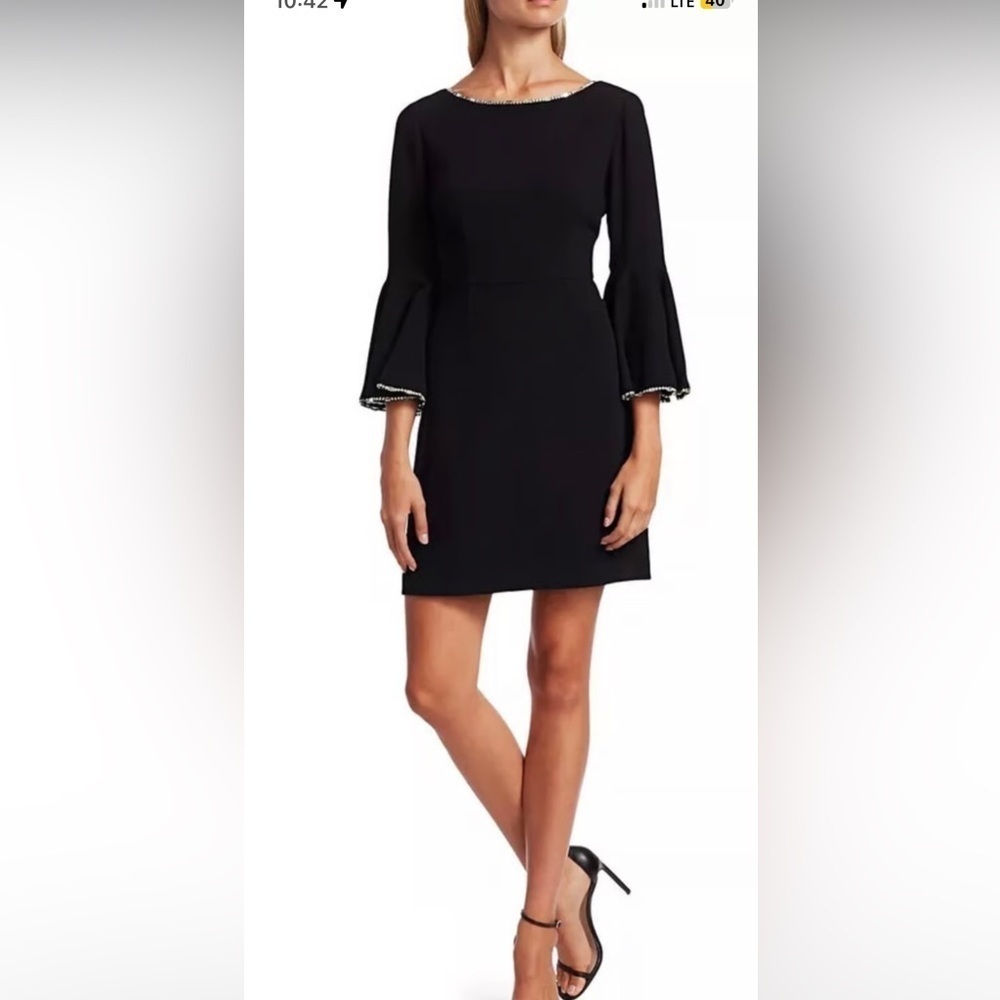 Trina Turk Bromely Sheath Dress Bell Sleeves Metallic Gold Women’s Black Size 6